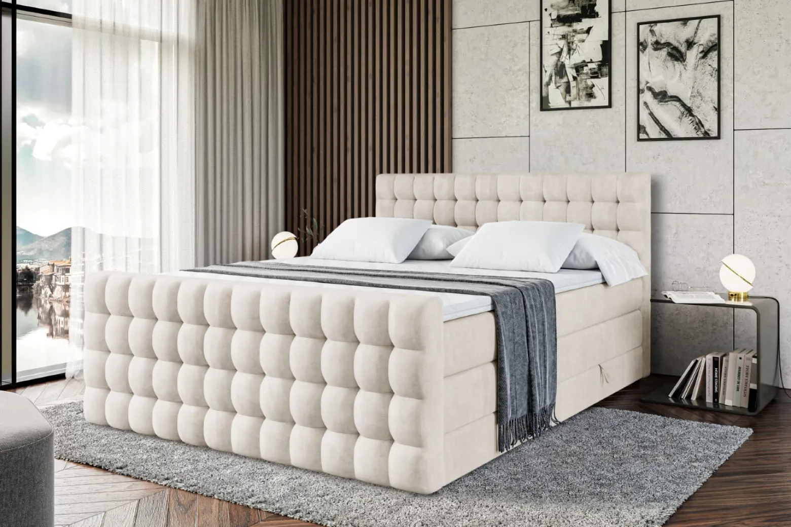 Łóżko kontynentalne z pojemnikiem VIONE-Z KING - 120x200