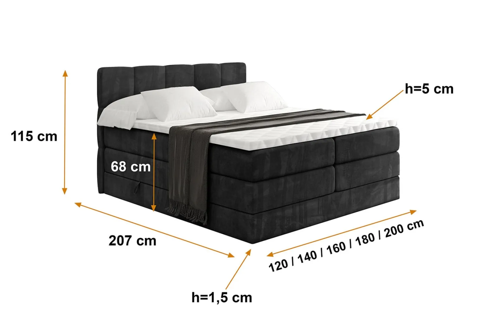 Łóżko kontynentalne z pojemnikiem i materacem H3|H4 LIRO KING 120x200 cm