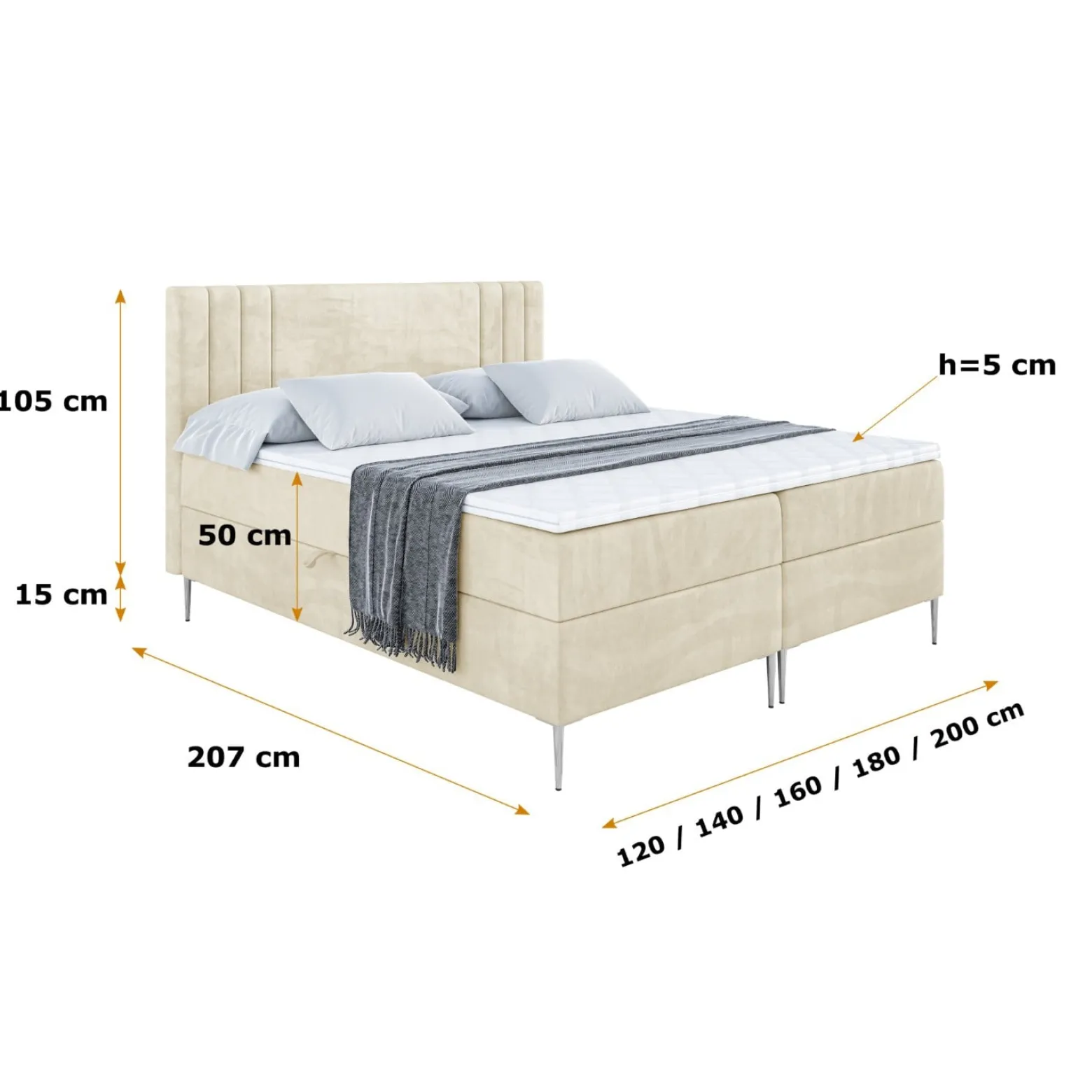 Łóżko kontynentalne z pojemnikiem, materacem i nóżkami IDRIKO-FS 120x200 cm