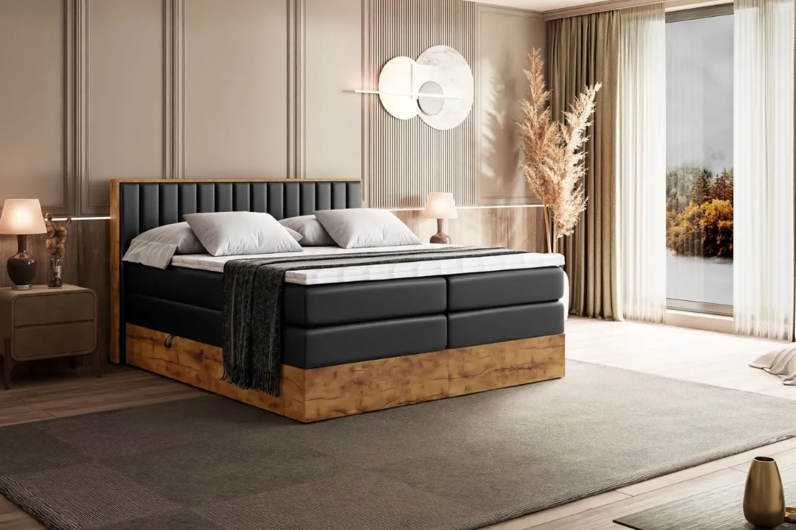 Łóżko kontynentalne z pojemnikiem i materacem H3|H4 LOLLI4 KING 120x200 cm