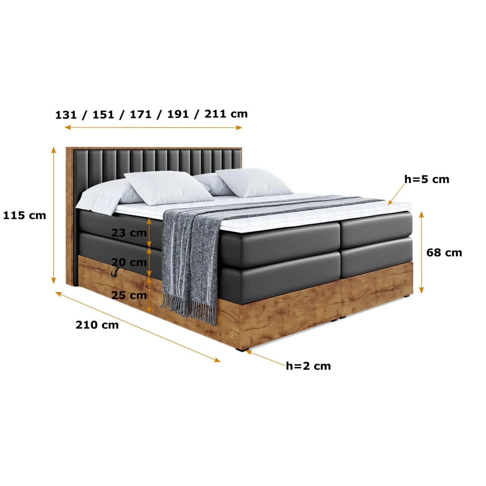 Łóżko kontynentalne z pojemnikiem i materacem H3|H4 LOLLI4 KING 120x200 cm