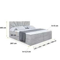 Łóżko kontynentalne z pojemnikiem i materacem H3 MILTIO - 120 x 200 cm