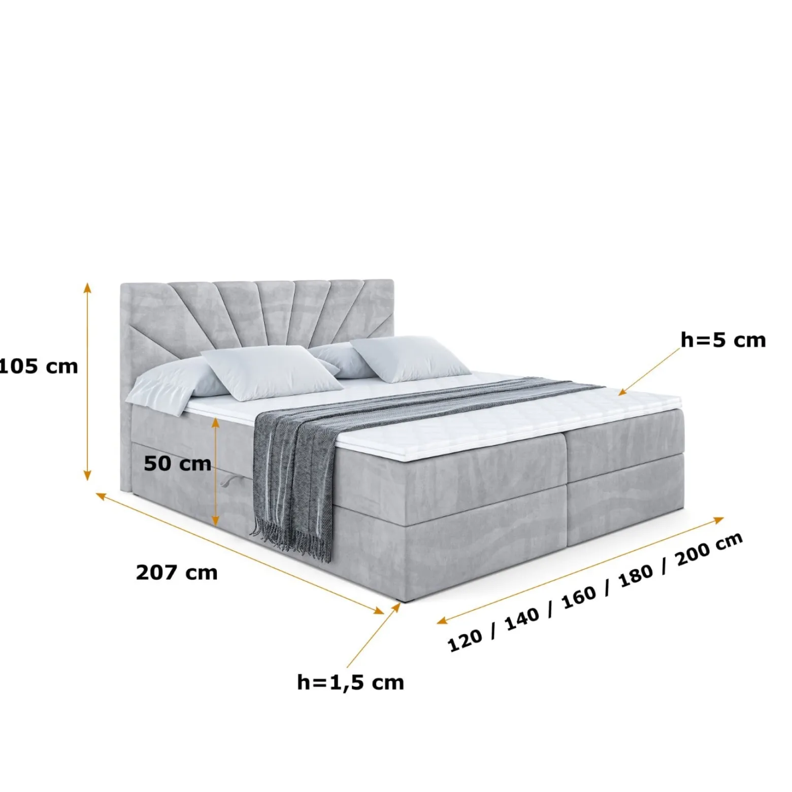 Łóżko kontynentalne z pojemnikiem i materacem H3 MILTIO - 120 x 200 cm