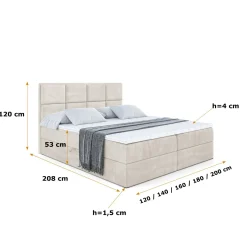Łóżko kontynentalne z pojemnikiem i materacem H3 NOVA - 120x200cm