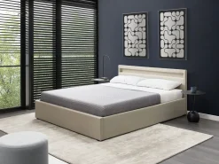 Łóżko LED z pojemnikiem ARMELLE 160 x 200 cm Beżowy
