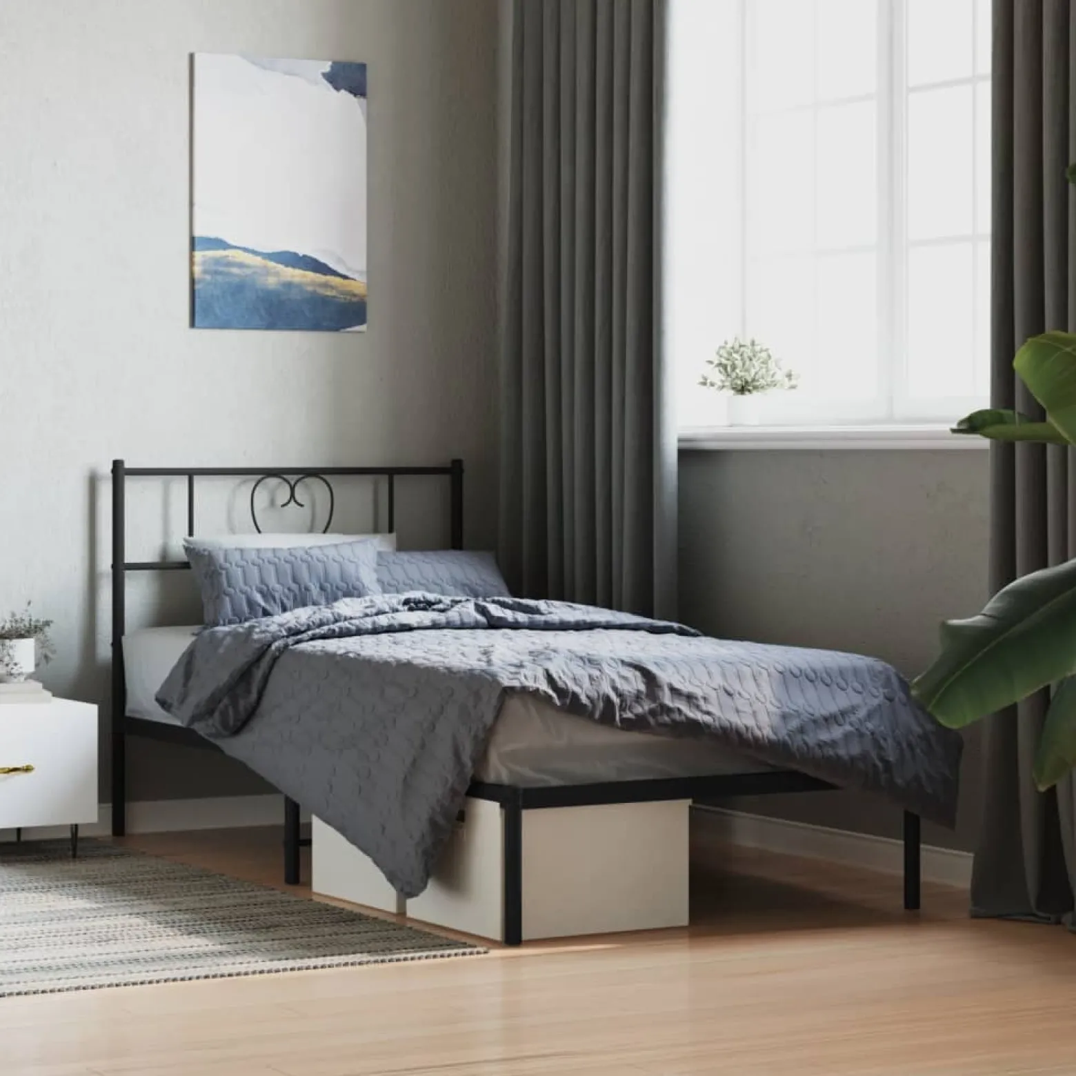 Łóżko Metalowe Czarne Rama Łóżka Ze Stelażem Do Pokoju Sypialni 90x190 cm