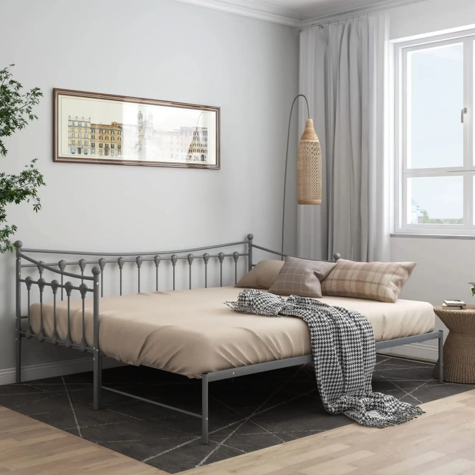 Łóżko Metalowe Rama Łóżka Sofa Wysuwana Do Pokoju Sypialni 90x200 cm