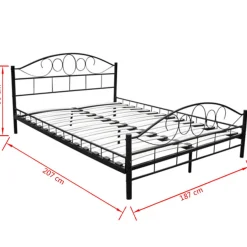 Łóżko Metalowe z Materacem Czarne Do Pokoju Sypialni 180 x 200 cm