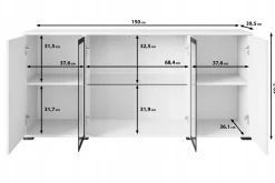 Komoda 150 cm do salonu witryna ze szkłem, szuflady, połki, czarny mat