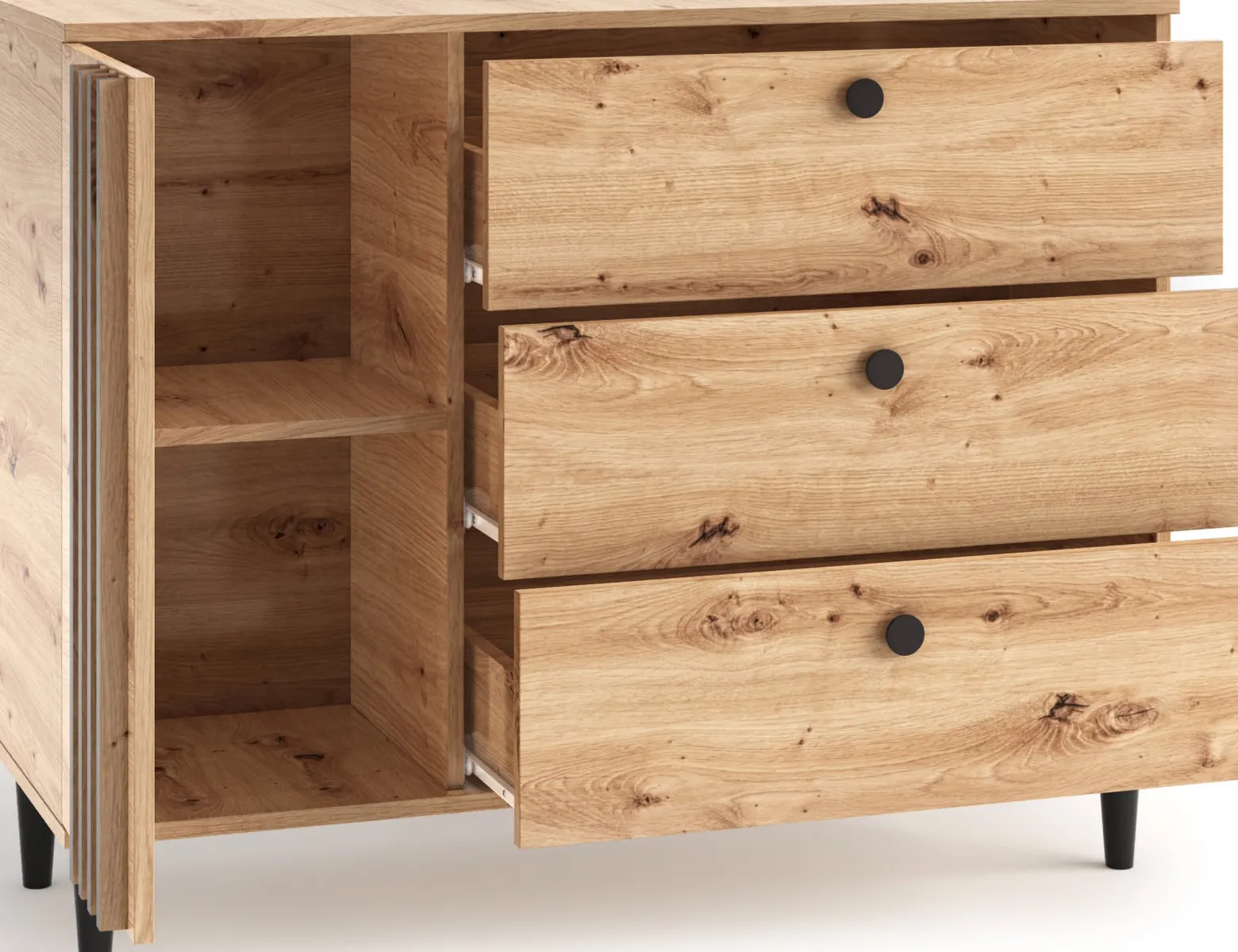 Komoda 120 cm na nóżkach z szufladami do salonu LERON dąb artisan