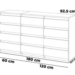 Komoda 12 szuflad szafka 180cm salon sypialnia sonoma biały