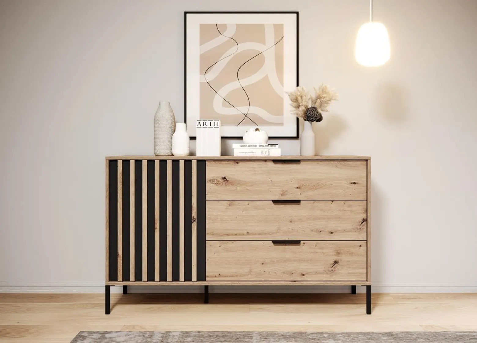 Komoda AMARA szufladami do sypialni dąb artisan antracyt