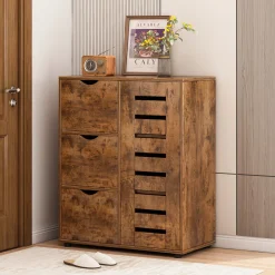 Komoda do salonu ciemny brąz szafka pojemna drewniana półki loft 3 szuflady