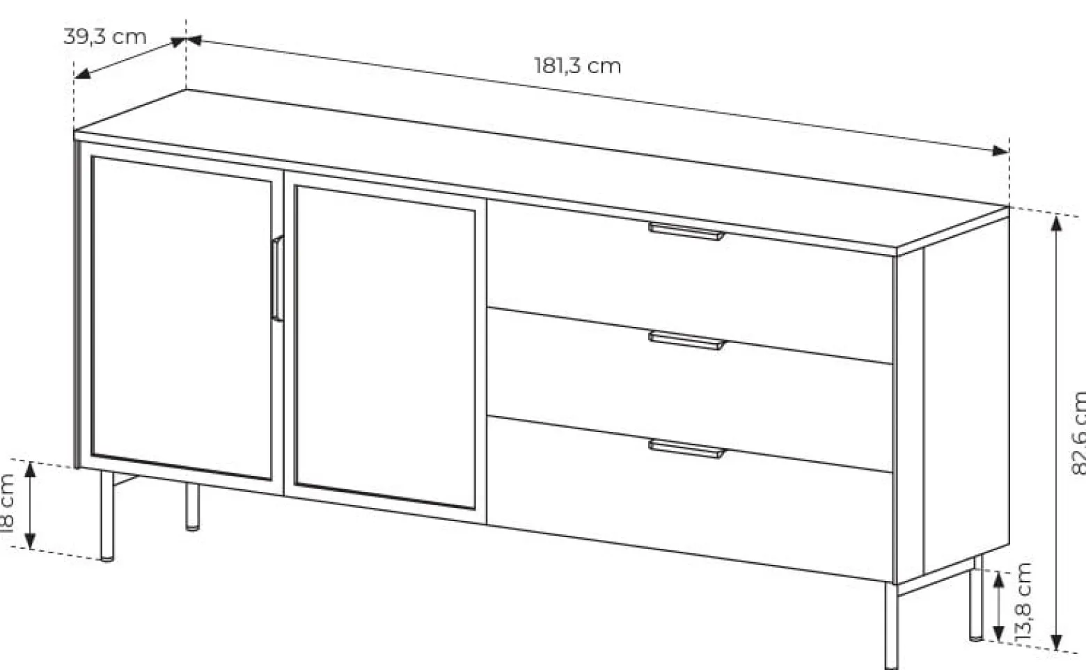 Komoda do salonu 2D3S + LED LUMIN w kolorze Dąb Dunin