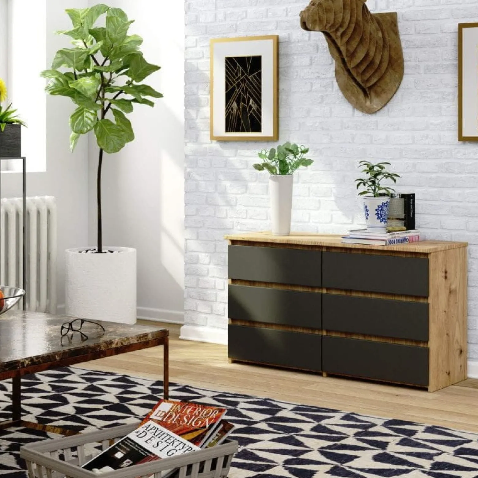 Komoda do sypialni, 6 szuflad, STILO, 100x35x57, artisan, mat | TYLETEGOTU