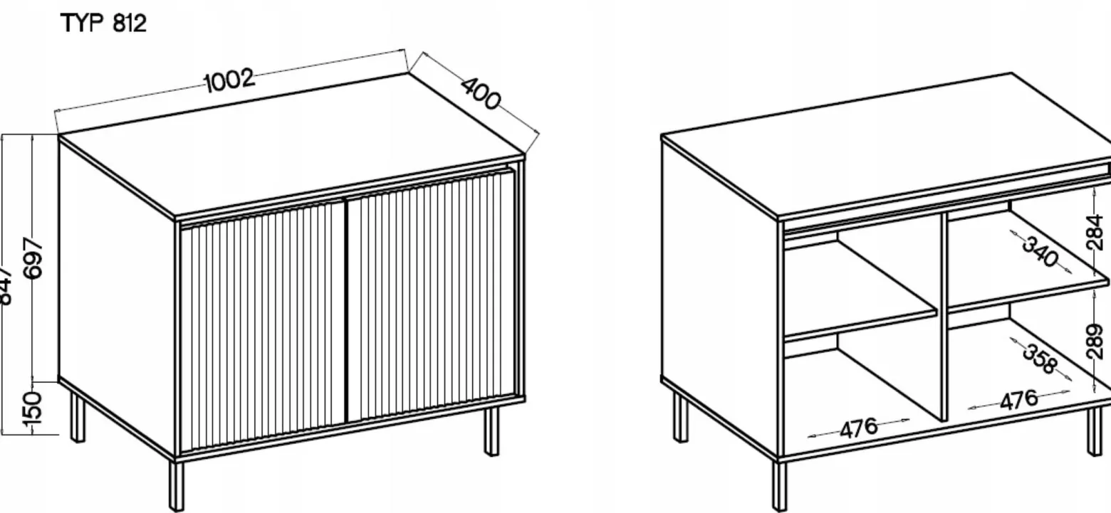 KOMODA GLAMOUR 100 cm RYFLE Nóżki METAL 2D DĄB EVOKE OSAKA