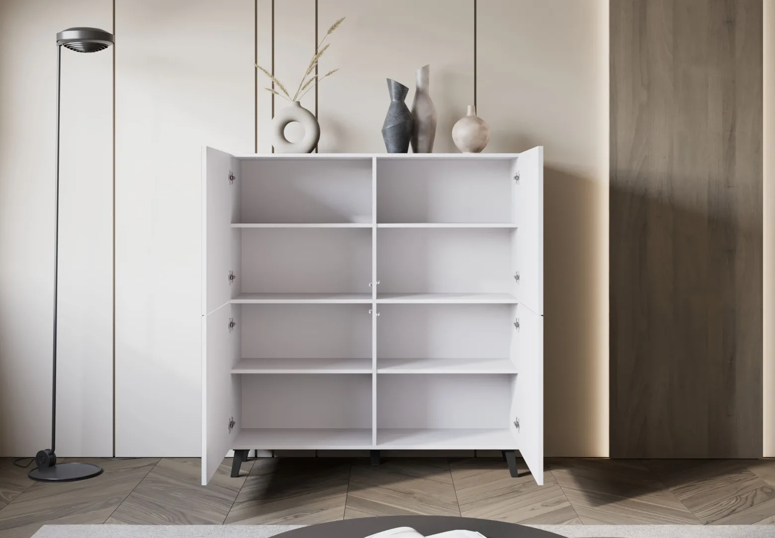 Komoda LOKET 120 cm biały/biały MDF z ryflowaniem M9