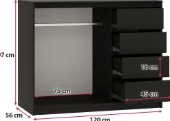 Komoda przesuwna z lamelami 120 cm LOFT czarny / dąb wotan