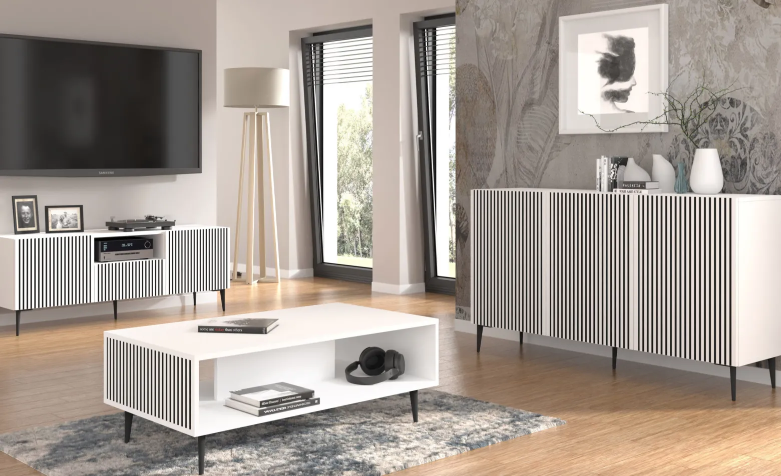 Komoda Ravenna F 150 cm 3D biały / czarny