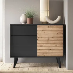 Komoda WILLY 02 czarny / dąb artisan