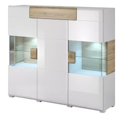 Komoda wysoka TOLEDO 3D1S 147 biała połysk/dąb san remo