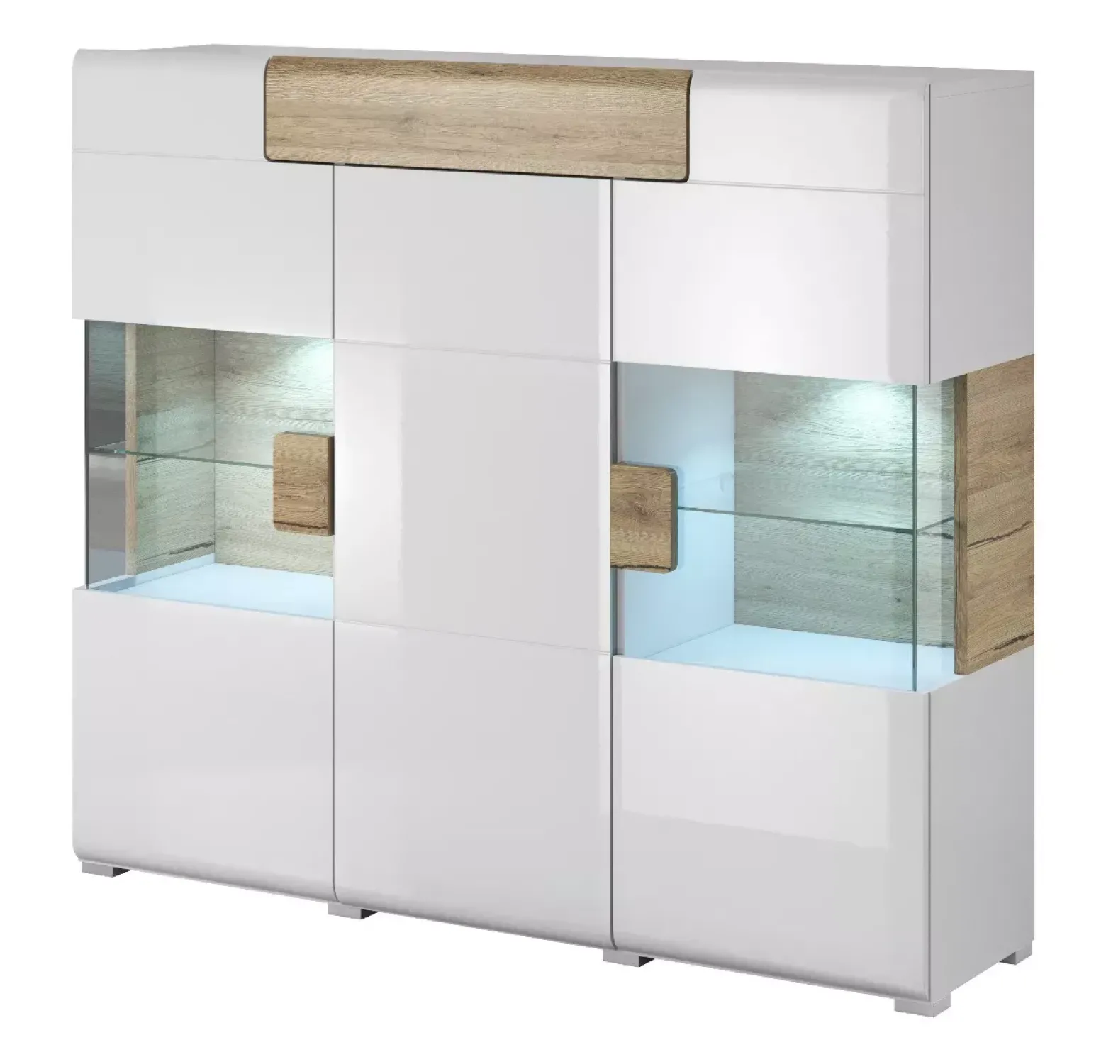 Komoda wysoka TOLEDO 3D1S 147 biała połysk/dąb san remo