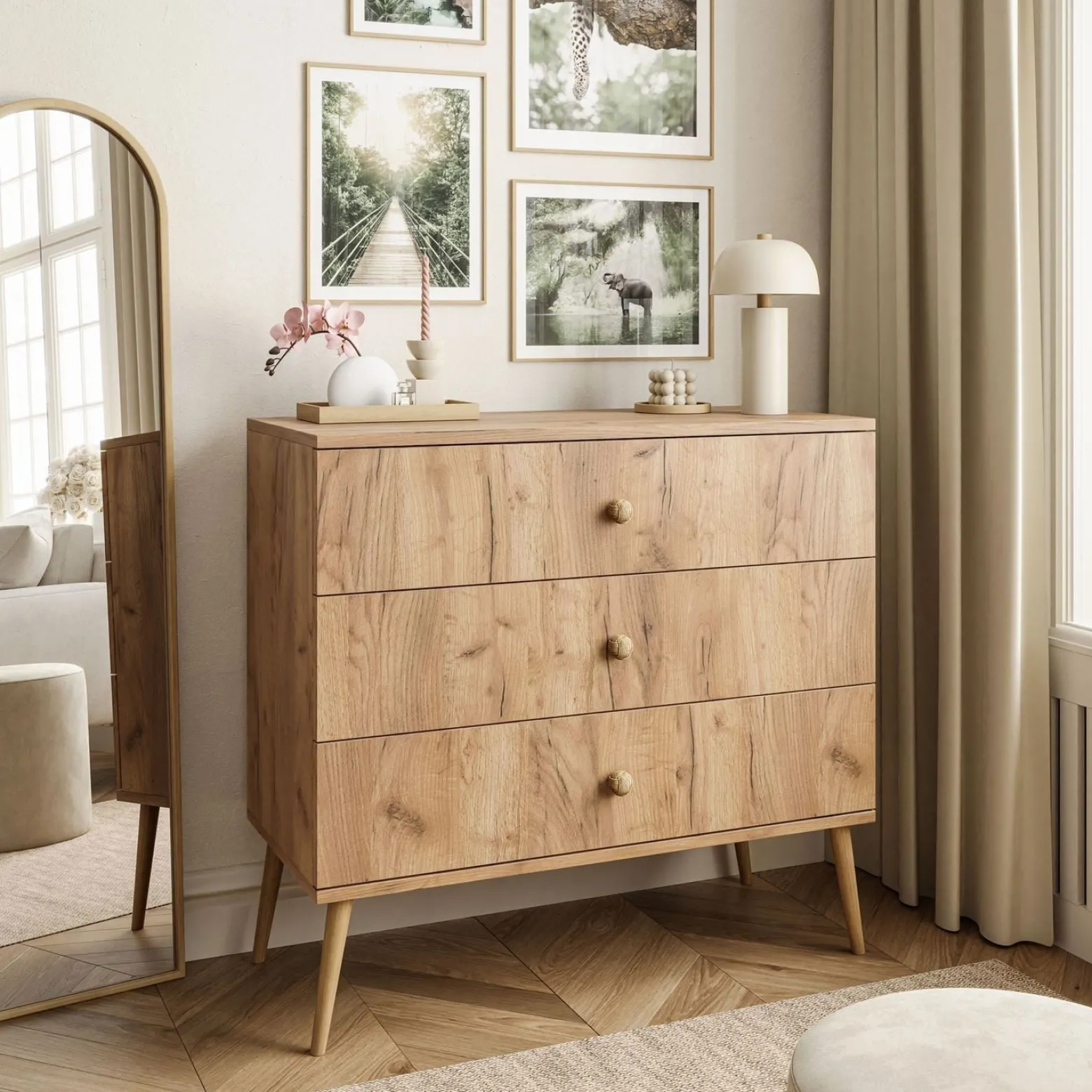 Komoda z szufladami HARMONY dąb craft złoty