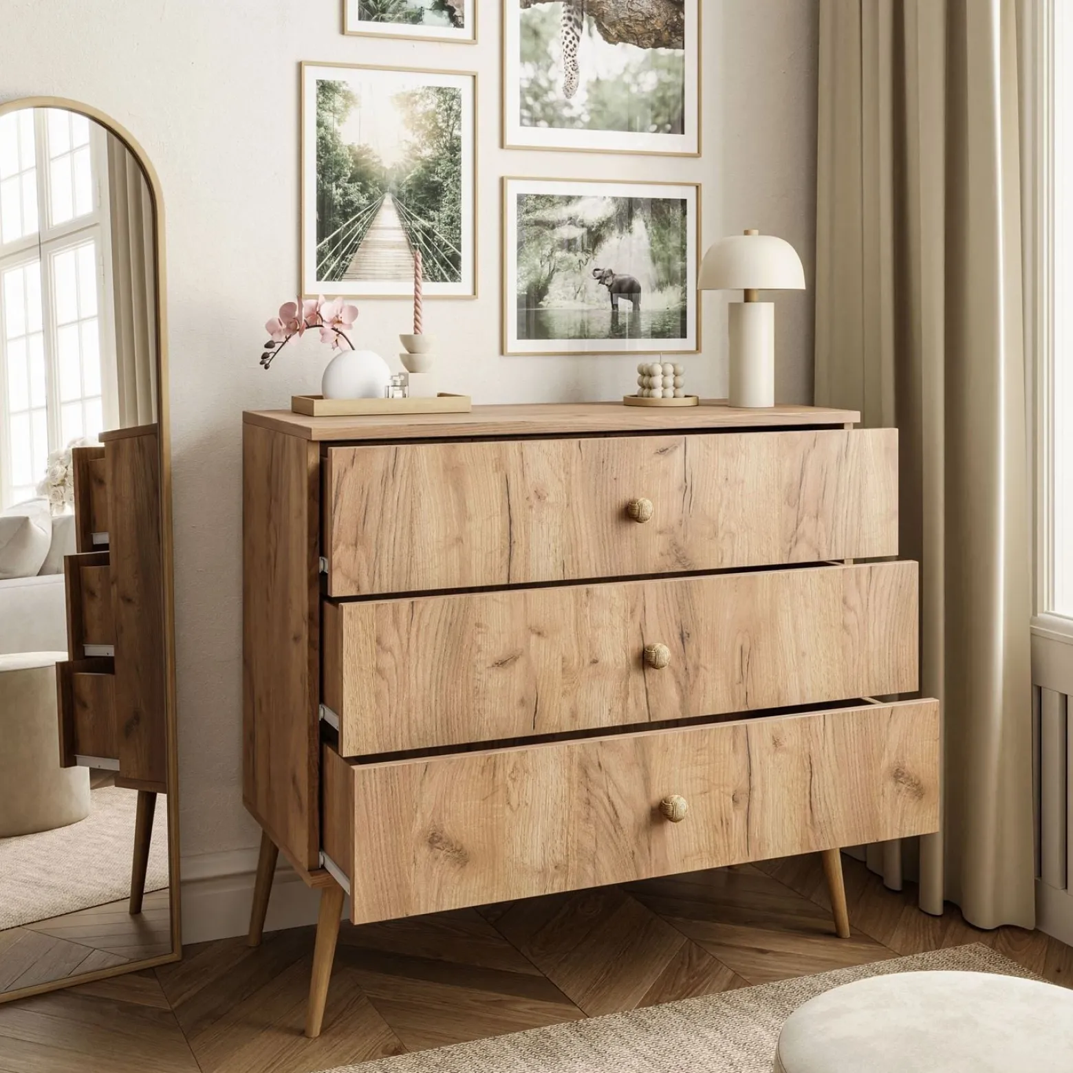 Komoda z szufladami HARMONY dąb craft złoty