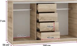 Komoda z szufladami i drążkami 160 cm TOP dąb sonoma