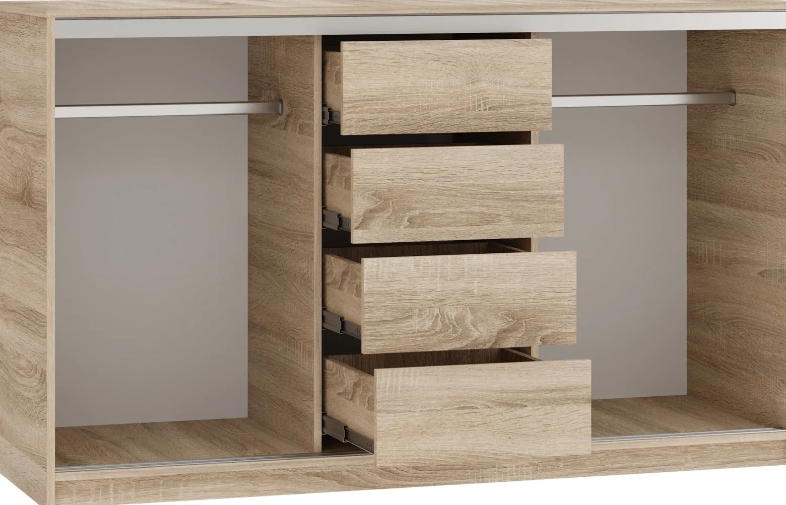 Komoda z szufladami i drążkami 160 cm TOP dąb sonoma