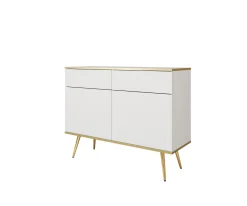 Komoda z szufladami ORINO 107cm biały ze złotymi detalami/złote nóżki