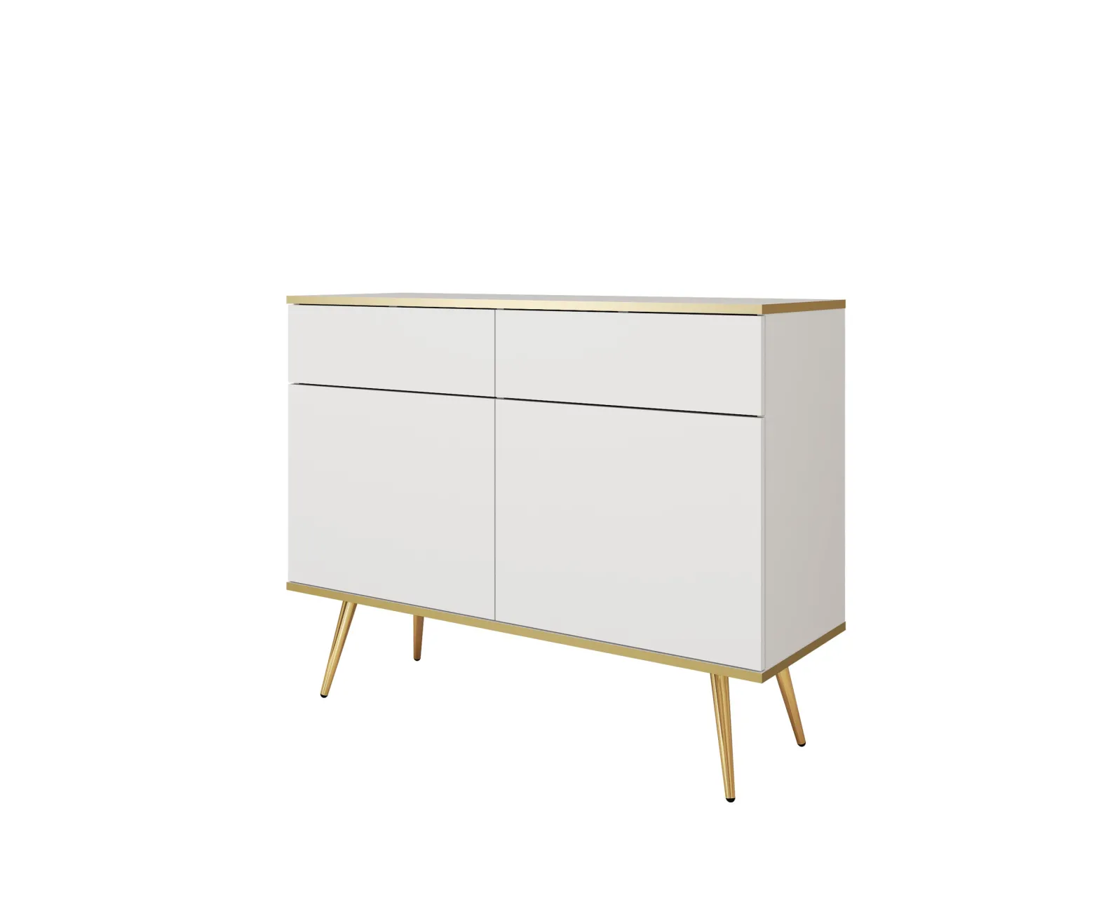 Komoda z szufladami ORINO 107cm biały ze złotymi detalami/złote nóżki