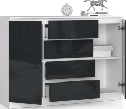 Komoda AKORD K140 Biała 138 cm Grafit Połysk 138x40x99 cm