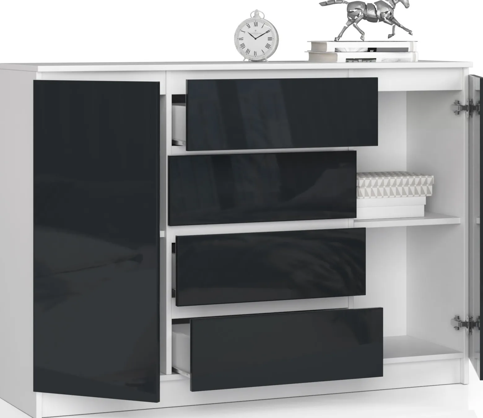 Komoda AKORD K140 Biała 138 cm Grafit Połysk 138x40x99 cm