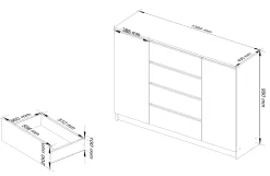 Komoda AKORD K140 Biała 138 cm Grafit Połysk 138x40x99 cm