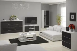 Komoda AKORD K140 Biała 138 cm Grafit Połysk 138x40x99 cm