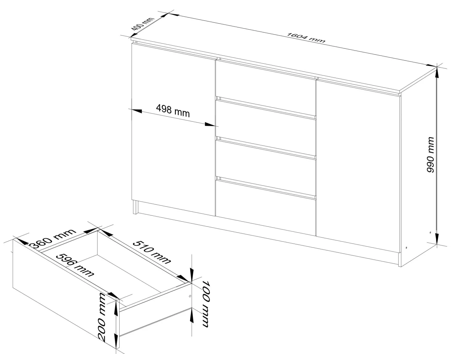 Komoda AKORD K160 Olcha 160 cm kolor Olcha mat 160x40x99 cm