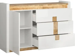 Komoda Alameda 147 cm z drzwiami i 3 szufladami dąb westminster/biały połysk