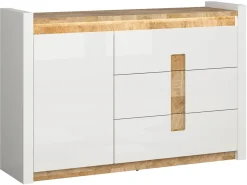 Komoda Alameda 147 cm z drzwiami i 3 szufladami dąb westminster/biały połysk