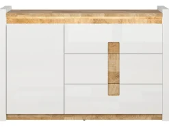 Komoda Alameda 147 cm z drzwiami i 3 szufladami dąb westminster/biały połysk