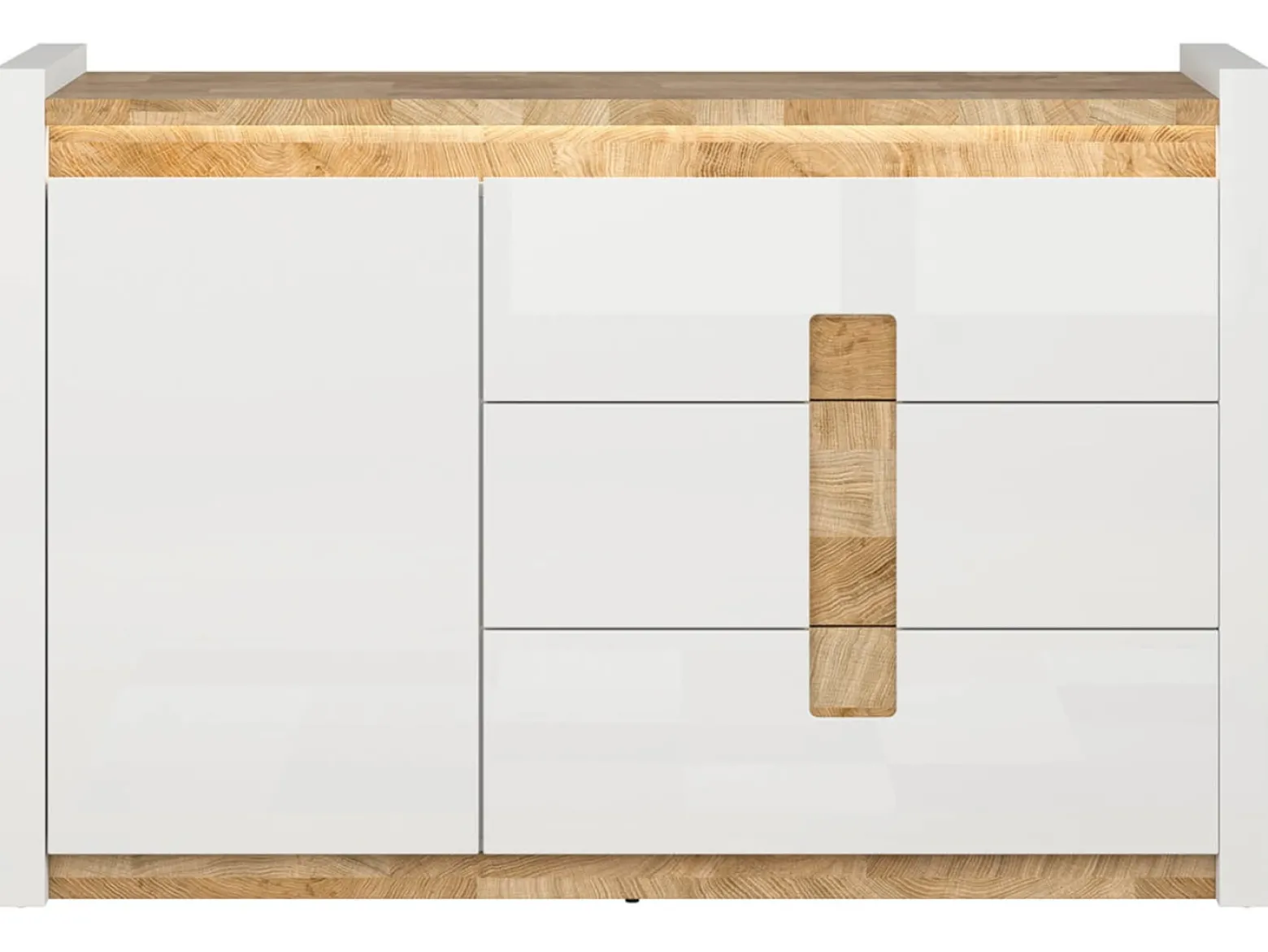 Komoda Alameda 147 cm z drzwiami i 3 szufladami dąb westminster/biały połysk