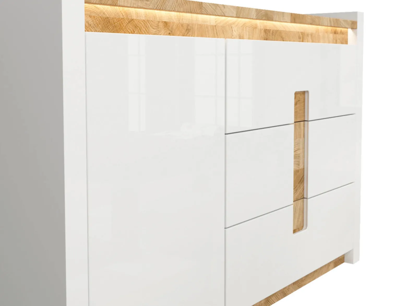 Komoda Alameda 147 cm z drzwiami i 3 szufladami dąb westminster/biały połysk