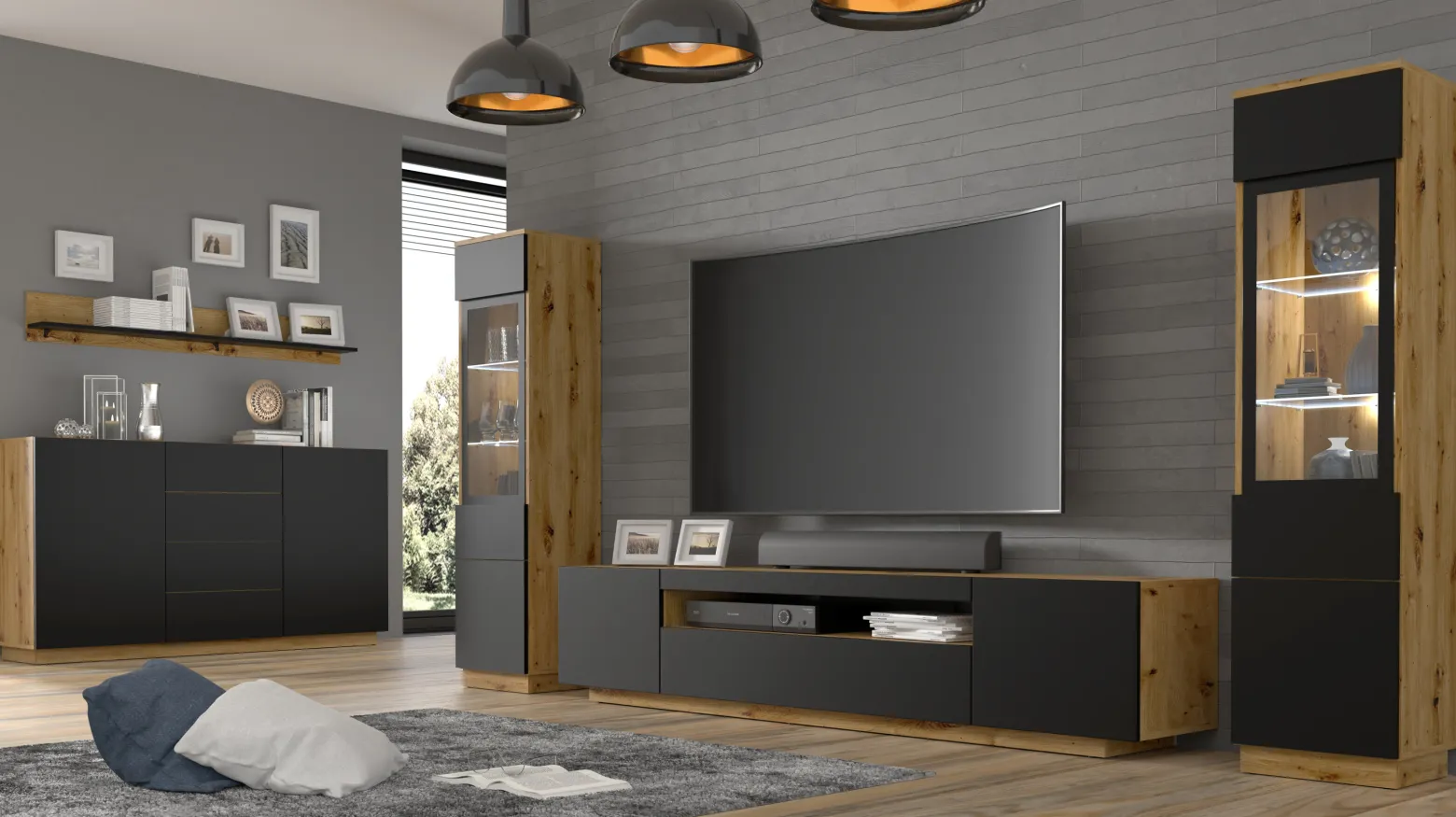 Komoda AURA KOM2D4S 164 dąb artisan / czarny mat