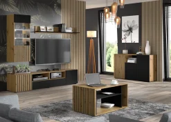 Komoda AURIS 3D 135 cm dąb artisan / czarny mat