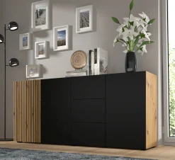 Komoda AURIS 3D3S 180 cm dąb artisan / czarny mat