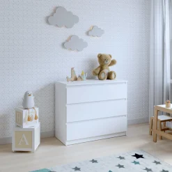 Komoda BASIC 3 szuflady – Biały | 90x75x40 cm