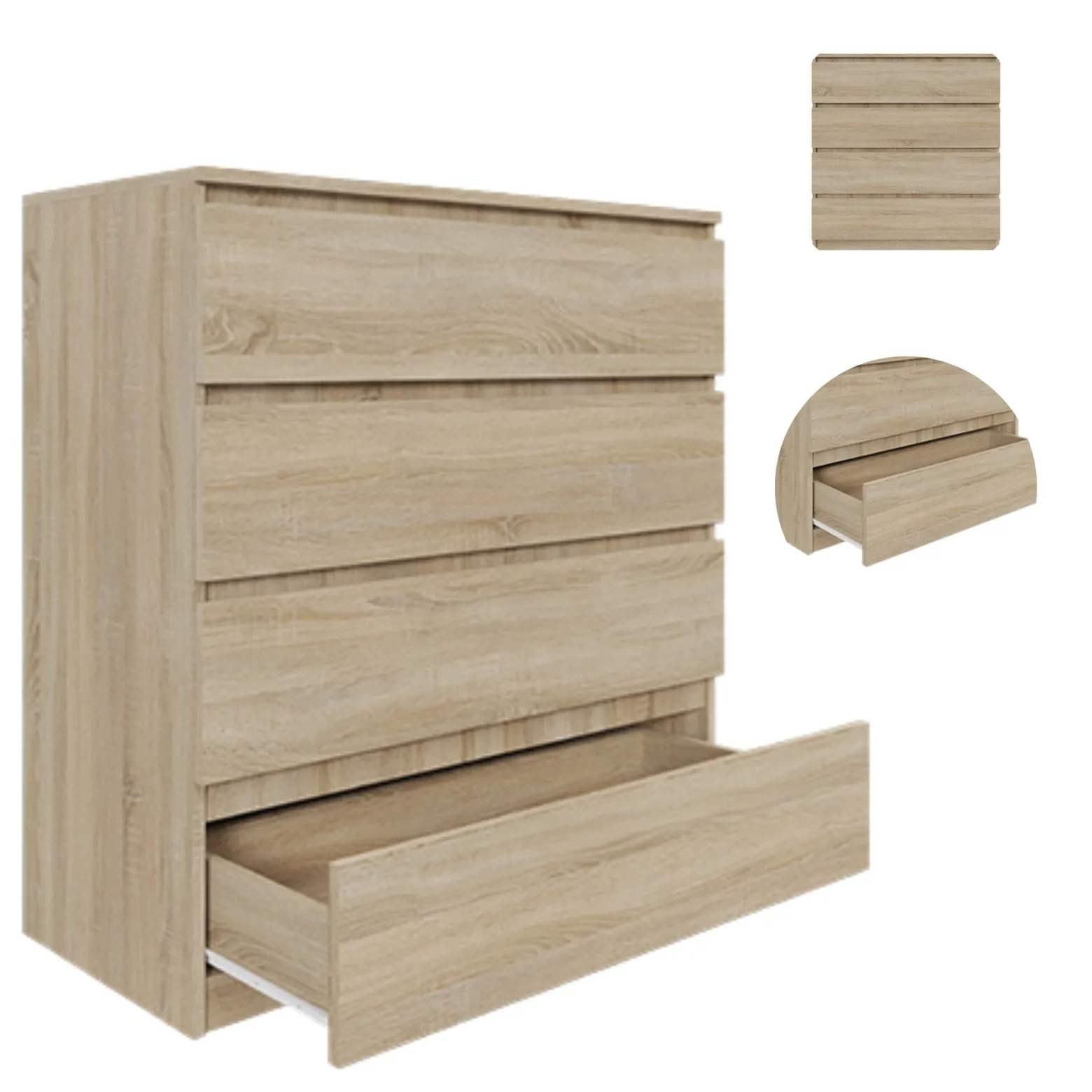 Komoda BASIC 4 szuflady – Dąb Sonoma | 90x97x40 cm