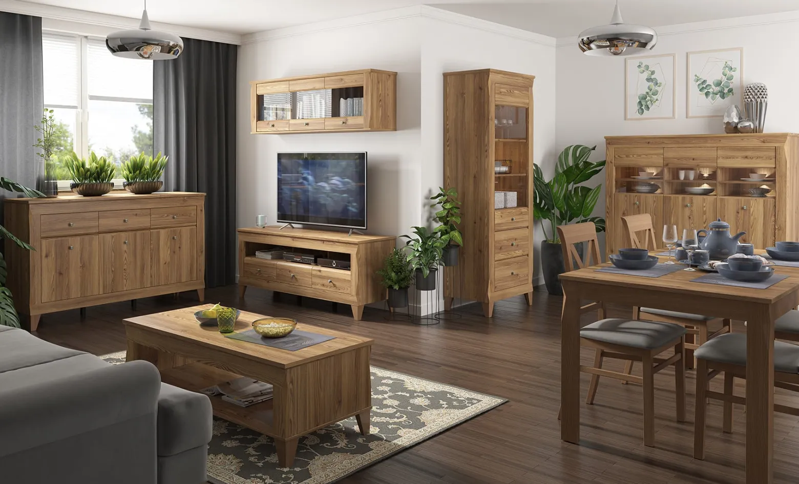 Komoda Bergen 156 cm z 3 drzwiami i 3 szufladami modrzew sibiu złoty