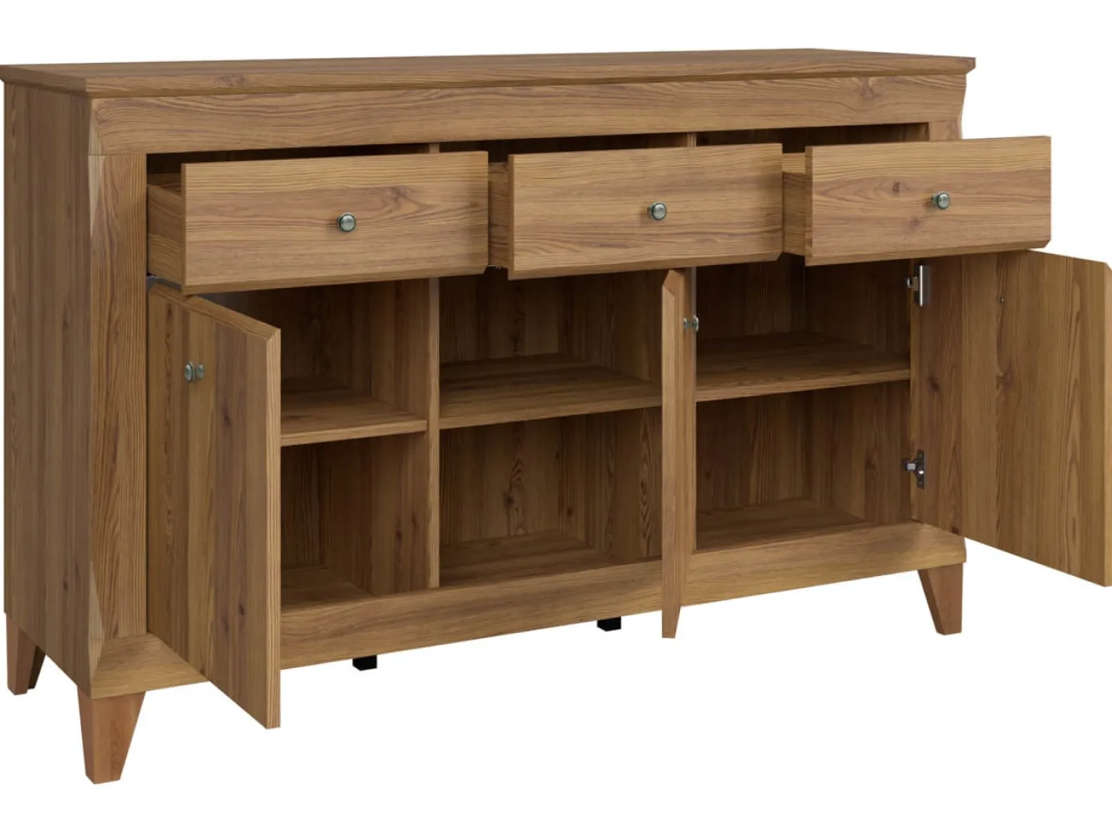 Komoda Bergen 156 cm z 3 drzwiami i 3 szufladami modrzew sibiu złoty
