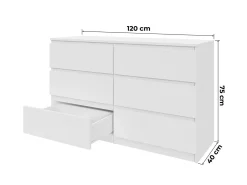 Komoda Biała 120 cm - 6 Szuflad, Przestronna i Funkcjonalna